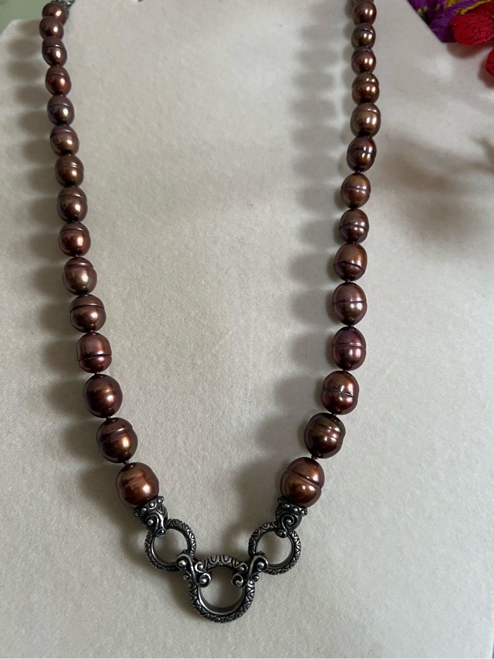 Bixby Brown Pearl Necklace with Ornate Silver Connector
